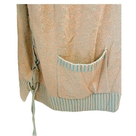 Umgee Orange and Teal Oversized Open Cardigan Large Lace Up Sides - Picture 5 of 10